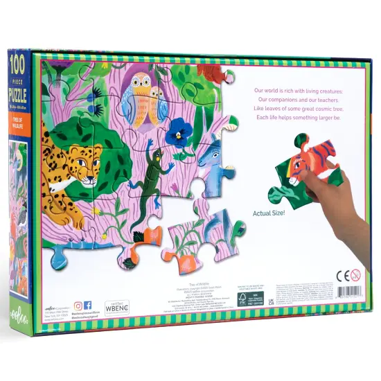 eeBoo: Tree of Wildlife - 100 Piece Puzzle - 27 x 18" Colorful Nature & Animal Jigsaw, Sturdy Dustless Pieces, Informational Poster, Kids Ages 5+ {3}