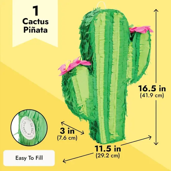 Cactus Pinata for Kids Birthday, Baby Shower, Cinco de Mayo, Mexican Fiesta Party Decorations (Small, 16.5 x 11.5 x 3 In) {3}