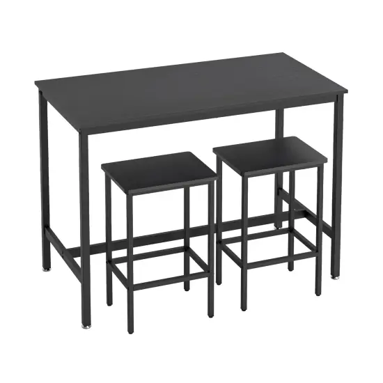 3-Piece Industrial Counter Height Dining Set Breakfast Bar Table with 2 Stools, Space-Saving Kitchen Bistro Set, Adjustable Feet Black {1}