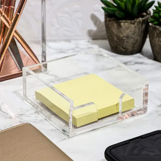 4x4-inch Acrylic Sticky Note Dispenser and Organizer for Desk - Accessories Holder for Office Supplies (Clear) {3}