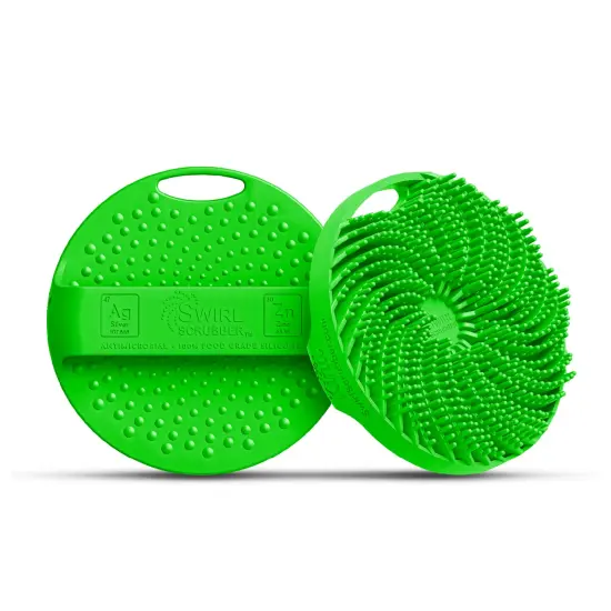 Swirl Scrubber: Antimicrobial Silicone Body Scrubber - Green - Shower Hanger & Sticker, Lymphatic Support, Deep Exfoliation-Cleansing, Family Hygiene {7}