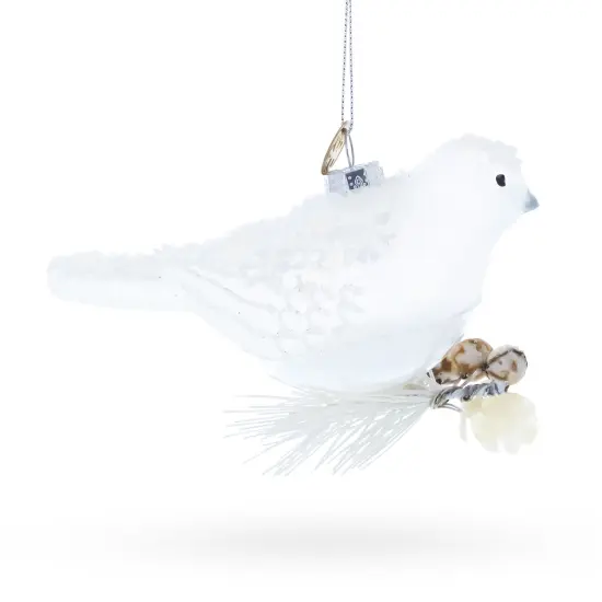 Frosted White Bird Glass Christmas Ornament {3}