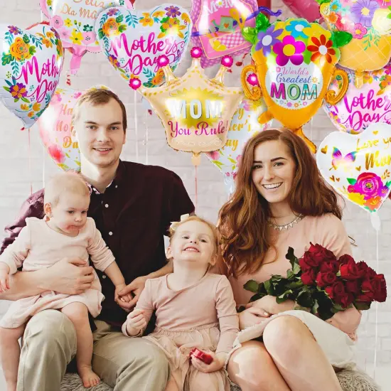 Happy Mother’s Day Balloons, 12Pcs Premium Aluminum Foil Mothers Day Balloons, Large Size Best Mom Day Heart Balloons for Mother's Day Party Birthday Decorations Supplies {3}