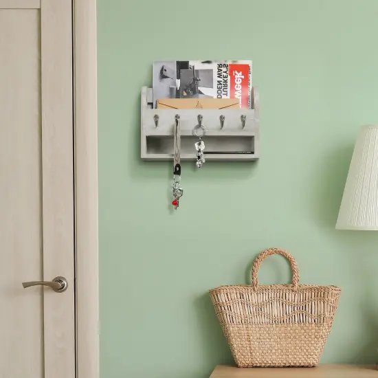 Wood Wall Mounted Mail and Key Holder Organizer, Rustic Gray {4}