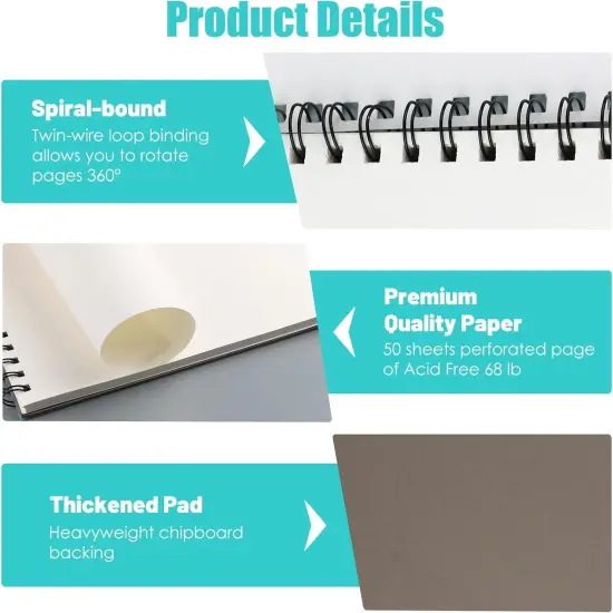 9"x12" Sketch Book for Drawing, 50 Sheets Spiral Bound Art Sketchbook, Premium Sketch Paper, Acid Free (68lb/100gsm) Art Sketchbook Artistic Drawing Painting Paper Pad Book {2}