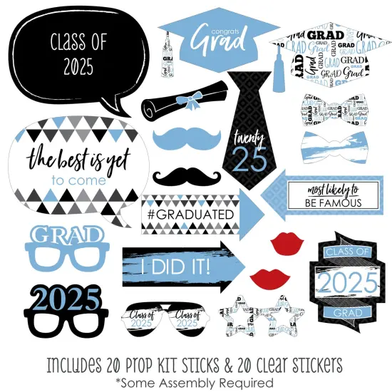 Big Dot of Happiness Light Blue 2025 Graduation Party Photo Booth Props Kit - 20 Count {3}