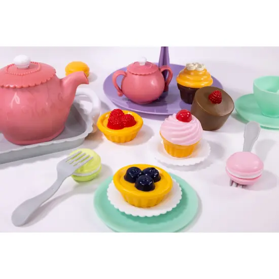 NurtureNature: Imaginative Minds - Afternoon Tea Set - 25pc, Toy Food, Pink Pot, Desserts Tray & Accessories, Pretend Play, Eco-Friendly, Kids Ages 3+ {5}