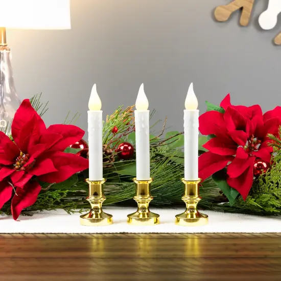 Northlight LED Flickering Window Candles with Timer - 8.5" - White - Set of 3 {3}