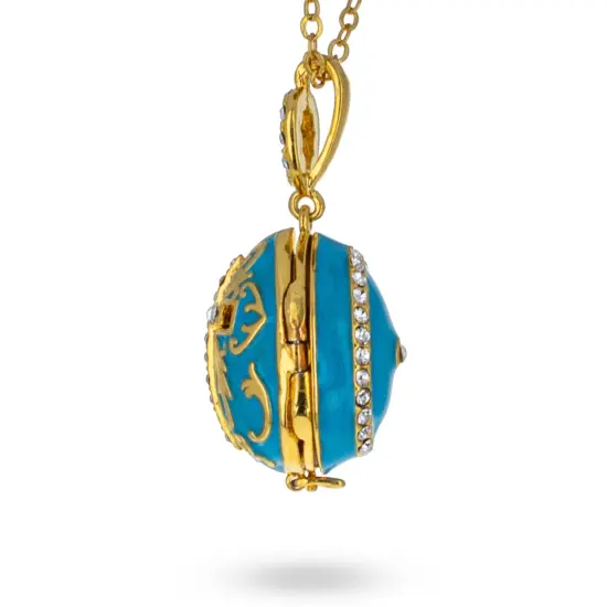 Turquoise Brass 50 Crystals Triptych Icons Royal Egg Pendant Necklace {5}