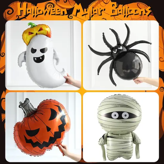 Pumpkin Boo Mummy Foil Balloons for Horror Halloween Party Decorations(Orange, Black, Purple, Green) {3}