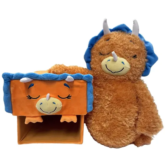 Happy Nappers: Adorable Storables -Dino Triceratops- Brown/Blue- 8&rdquo; Character Box & Surprise 8&rdquo; Plush Toy, Weighted Paws, Square Storage Bin, Kids 1+ {7}