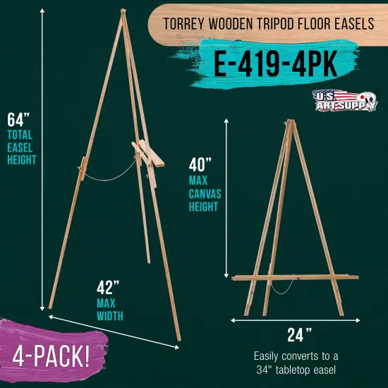64" Wooden Easel Stand (4 Pack) - Adjustable A-Frame Tripod for Painting, Drawing, Photos & Signs - Lightweight Easels, Wood Easel Stand for Sign Wedding Display 40" Canvas Capacity {2}