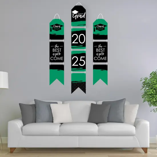 Big Dot of Happiness Green Grad - Best is Yet to Come - Hanging Vertical Paper Door Banners - 2025 Green Grad Party Wall Decor Kit- Indoor Door Decor {3}