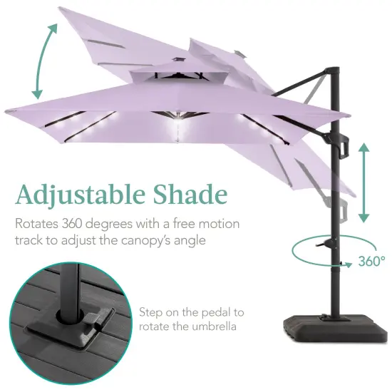 Best Choice Products 10x10ft 2-Tier Square Outdoor Solar LED Cantilever Patio Umbrella w/ Base Included Lavender {4}