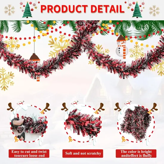 32.8 Ft Red Tinsel Garland for Party Decorations {3}