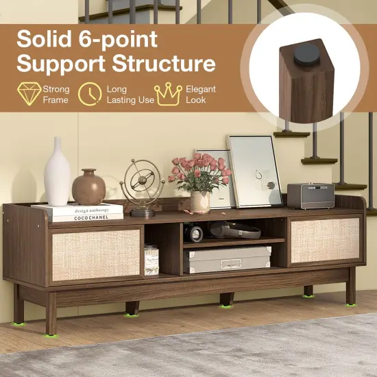Costway Wooden TV Stand for TVs up to 65" with Storage Adjustable Shelf & Sliding Doors Walnut {5}