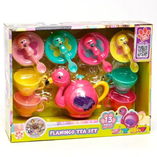 Zoo Troop: Flamingo Tea Set - 13 Pieces - Animal Tea Party Set, Flamingo Tea Pot & Accessories, Food & Kitchen Pretend Play, Toddler & Kids Ages 2+ {3}