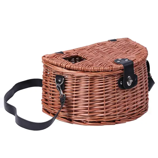 Wicker Fishing Creel with Faux Leather Shoulder Strap {1}