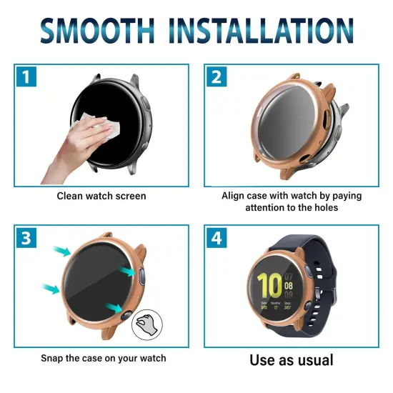 Insten 2-Pack Case Compatible with Samsung Active 2 40mm, Built in Screen Protector Soft TPU Bumper Cover, Full Around Coverage (Clear + Rose Gold) {7}