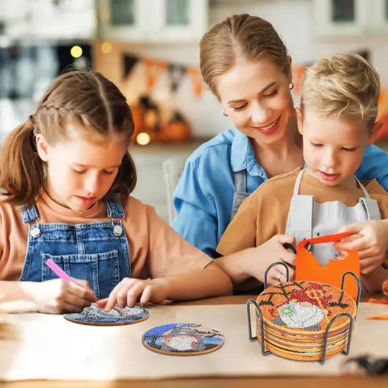 8 PCS Halloween Gnome Diamond Art Painting Coasters DIY {4}