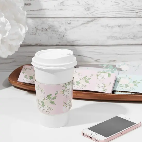 100 Pack Disposable Floral Paper Coffee Cup Sleeves, Drink Sleeves for Cups, 4 Colors (2.5 In) Multicolor {3}