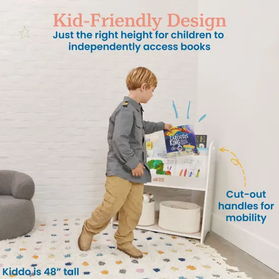 3-Shelf Floor Book Display with Handles and Storage, 30in, Classroom Storage White Wash {4}