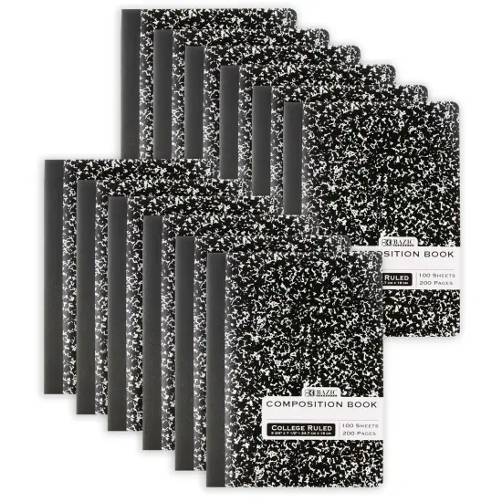 Composition Book, College Ruled, Black Marble, 100 Sheets, Pack of 12 {1}
