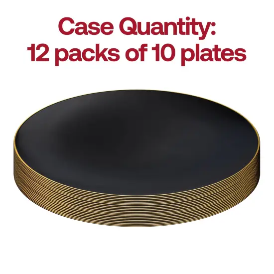 Black with Gold Rim Organic Round Disposable Plastic Appetizer/Salad Plates - 7.5" (120 Plates) {4}