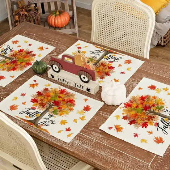 Set of 4 Fall Maple Leaves Placemats - 12x18 Inch (Multicolor) {2}