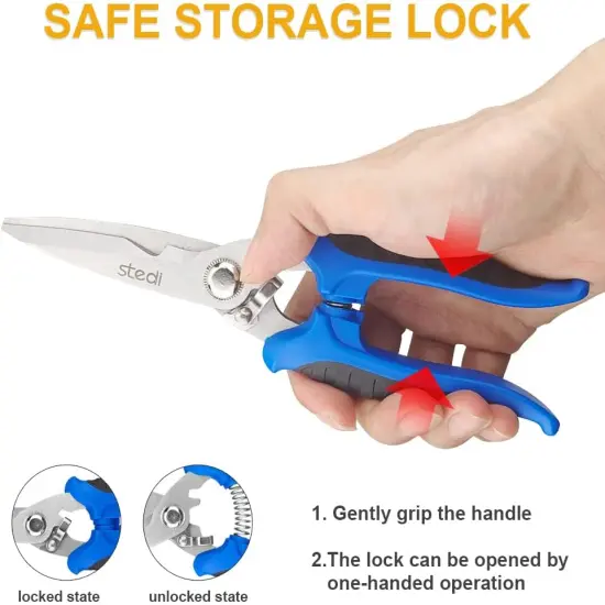 Multipurpose Heavy Duty Scissors, High Carbon Stainless Steel Shears with Fine Serrated Blades Easy to Cut Cable Notches,Non-Slip Comfort Handle, Cuts Wire, Carton,for Household Pruning, Office {3}