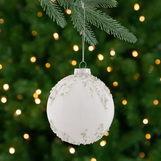 Northlight Sequin Beaded Christmas Glass Ball Ornament - 4" - White {1}
