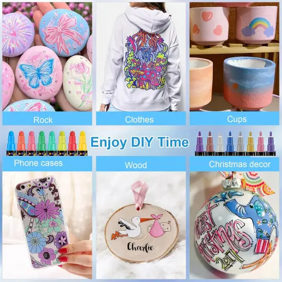 24 Colors Dual Tip Acrylic Paint Pens Markers, Premium Acrylic Paint Pens for Wood, Canvas, Stone, Rock Painting, Glass, Ceramic Surfaces, DIY Crafts Making Art Supplies {5}