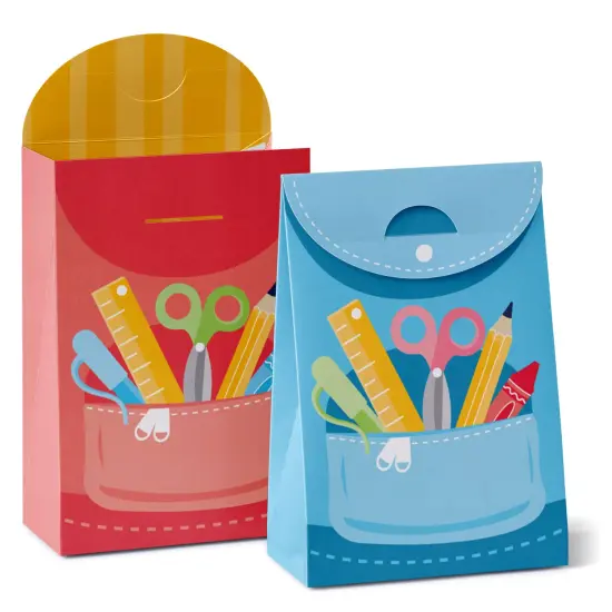 Big Dot of Happiness School Supplies - Kids Classroom Gift Favor Bags - Party Goodie Boxes - Set of 12 {1}