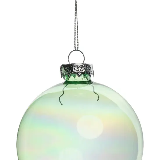 Northlight Iridescent Glass Christmas Ball Ornaments - 3.25" (80mm) - Transparent Green - 4ct {6}
