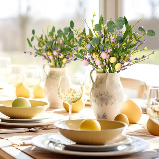 6PCS Easter Egg Stems Flowers Artificial Spring Flowers Floral Stems Easter Decorations Artificial Easter Floral Picks and Sprays Berry Stems for Easter Home Vase Table Centerpieces Wreath {4}