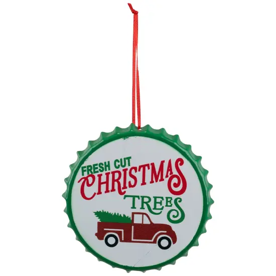 Northlight Fresh Cut Christmas Trees with Vintage Truck Bottle Cap Ornament - 4" White {3}