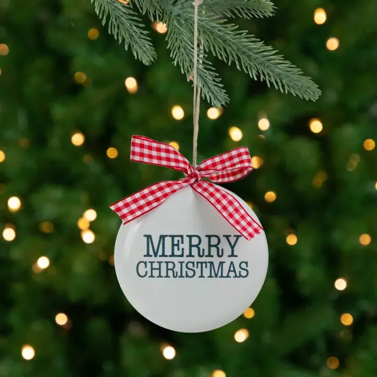 Northlight 4.5" White and Red Merry Christmas Ornament with a Bow {1}