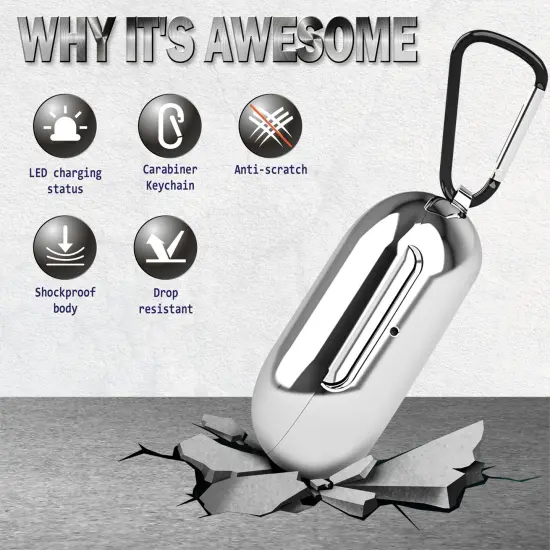 For Samsung Galaxy Buds / Plus Case with Keychain, Protective Earbuds Cover, Metallic Silver {2}