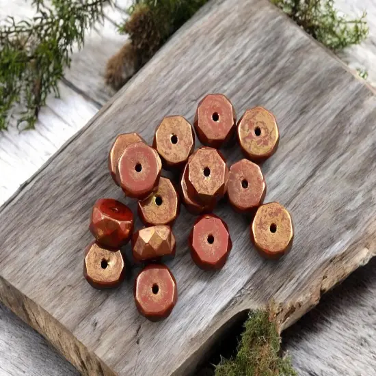 *15* 4x6mm Gold Lustered Ruby Red Fire Polished Rondelle Heishi Beads {2}