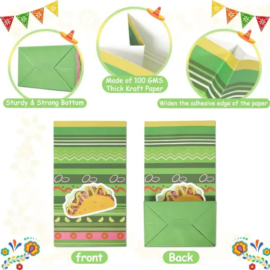 24 PCS Mexican Fiesta Party Favor Bags Paper Goodie Bags Cinco De Mayo Party Bags Taco Bar Decorations for Mexico Birthday Party Supplies Gift With Muchas Gracias Thank You Stickers {5}