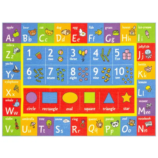 KC Cubs: Educational Rug: ABC Alphabet, Numbers & Shapes - 3x5' Playmat - Interactive Play, Activity Area Carpet, Bedroom-Classroom, Baby-Toddler-Kids {1}