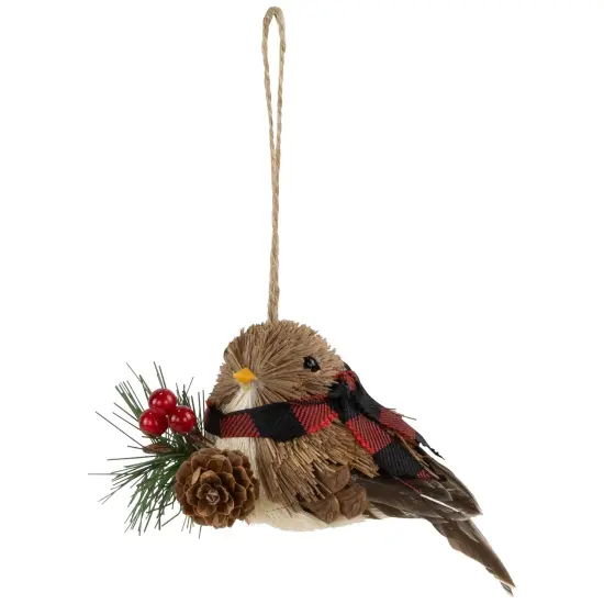 Northlight Woodland Baby Bird with Plaid Winter Scarf Christmas Ornament - 5.5" Brown {3}