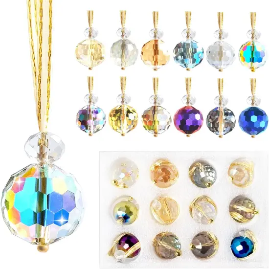 12pcs Crystal Suncatcher Hanging Ball Ornaments Glass Pendants Mini Christmas Tree Crystal Ornament Decorative Prism Balls Small Iridescent Glass Ball {1}