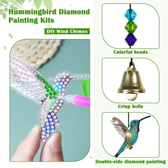 Diamond Painting Kits, Hummingbird Diamond Art Wind Chimes, Diamond Art Kits for Adults, Adult Craft Kits for Garden Decor {3}