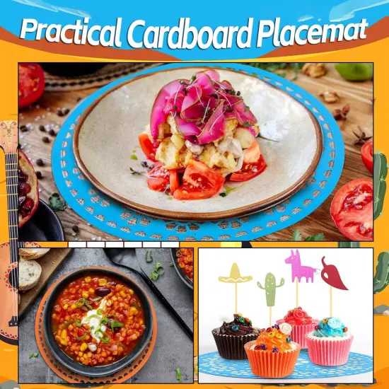 32 Pieces Fiesta Paper Place Mats 14" Mexican Papel Picado Cinco De Mayo Disposable Placemat Round Paper Doilies Cutouts for Mexican Party Supplies Tableware Decoration {5}