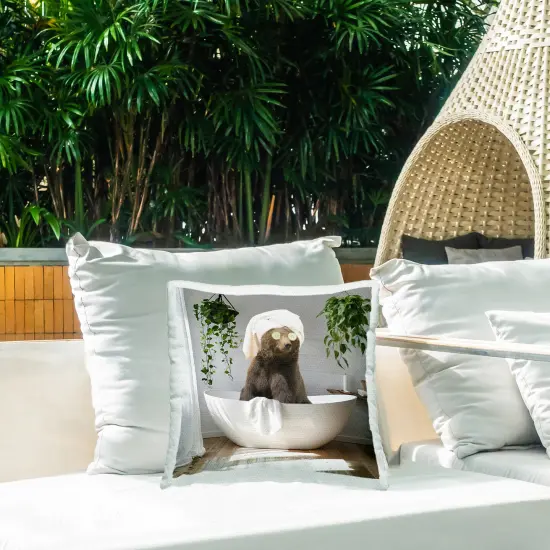 Stupell Industries Bear in Refreshing Spa Bath Outdoor Printed Pillow design by CAD Designs, 18 x 7 x 18 {2}