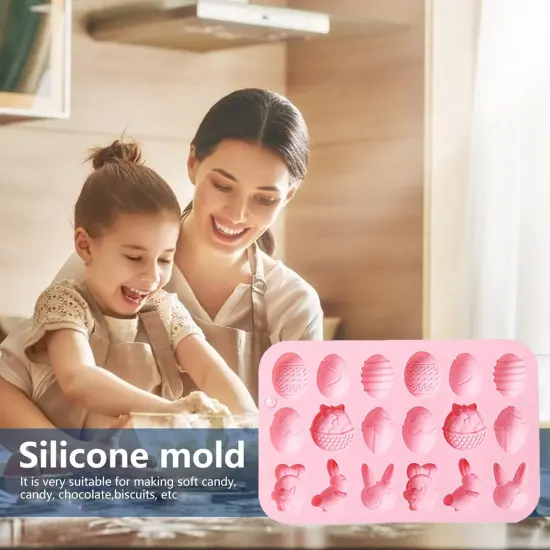 Easter Silicone Chocolate Mold 2 Pieces Egg Rabbit Bunny Shaped Mould for Chocolate Candy Cake Fondant Jelly Pudding Manual Soap Hot Chocolate Cocoa Bombs Making of Easter Party Decoration {4}