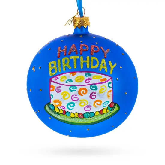 Happy Birthday Balloons & Cupcakes Glass Ball Christmas Ornament 4 Inches {3}