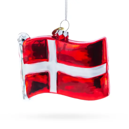 Waving Flag of Denmark Glass Christmas Ornament {1}