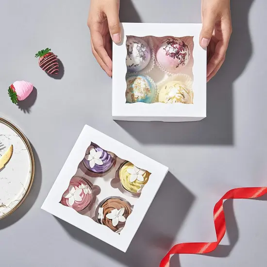 50 Pack White 4 Cupcake boxes with Window Chocolate Bomb Boxes Bakery Box Cookies Boxes Strawberry Boxes {2}